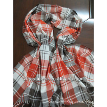 mercerized wool and silk check worsted woven scarf